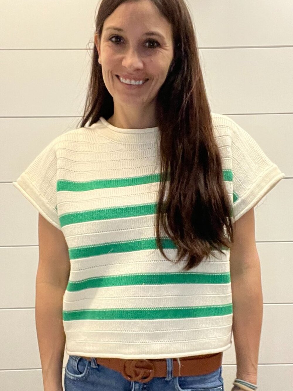 Striped Short Sleeve Knit Sweater Top